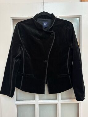 Vintage GAP Y2K Black Velvet Whimsigoth Chic Punk Glam Rock Blazer Jacket Size 6